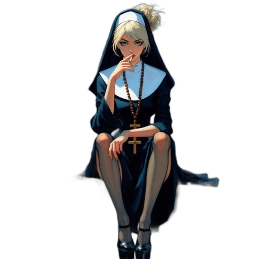 staff, dress, concept art, pixel art, 3d render, fantasy art, dark, nun transparent PNG cut-out