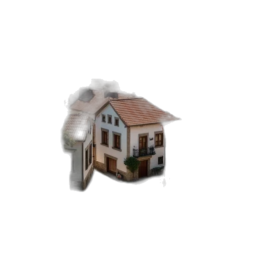 building, furniture, umbrella, 3d render, photorealistic, concept art, pixel art, fog transparent PNG cut-out