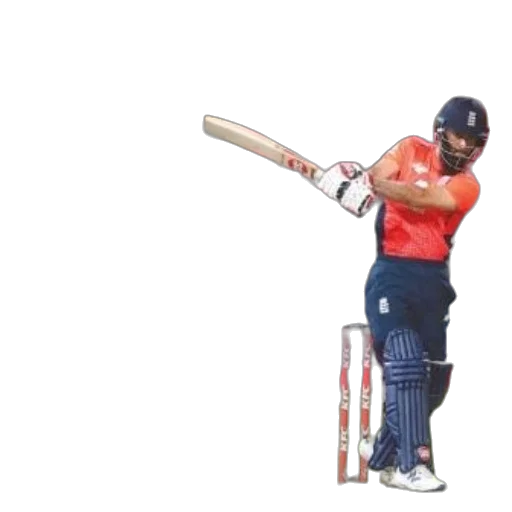 cricket, player, orange, jersey, blue, pants, swinging, bat transparent PNG cut-out