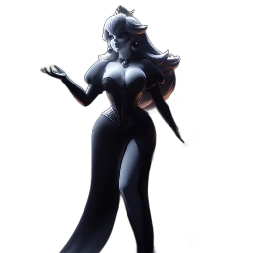 dress, concept art, 3d render, fantasy art, comic book art, dark, monochrome, woman transparent PNG cut-out