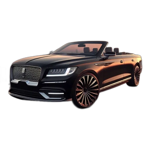car, 3d render, photorealistic, black, convertible, lincoln, sleek, design transparent PNG cut-out