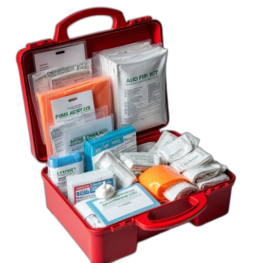 first, aid, kit, open, displaying, contents, includes, variety transparent PNG cut-out