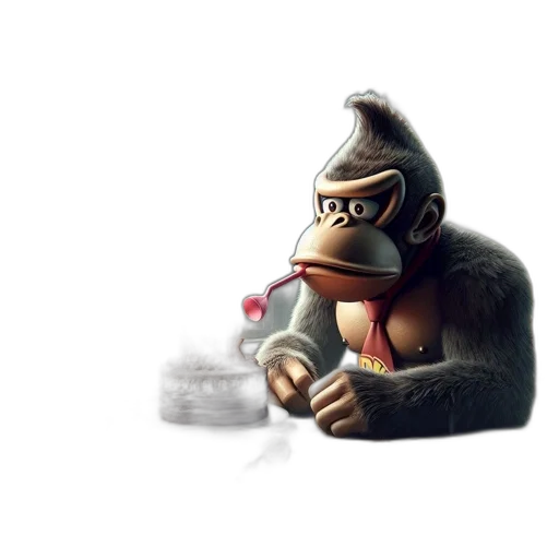 animal, concept art, 3d render, photorealistic, pixel art, gorilla, sits, table transparent PNG cut-out