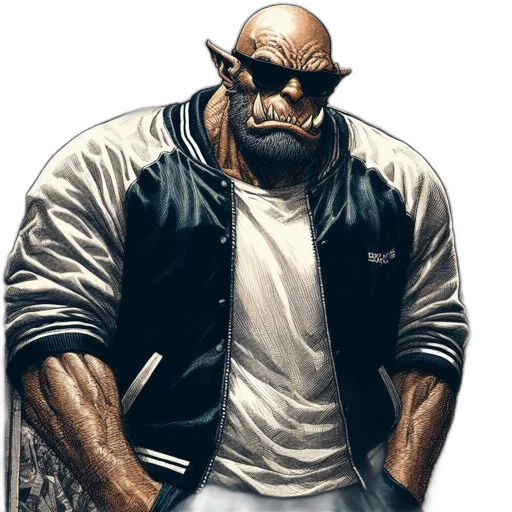 jacket, animal, comic book art, concept art, photorealistic, grayscale, palette, muscular transparent PNG cut-out