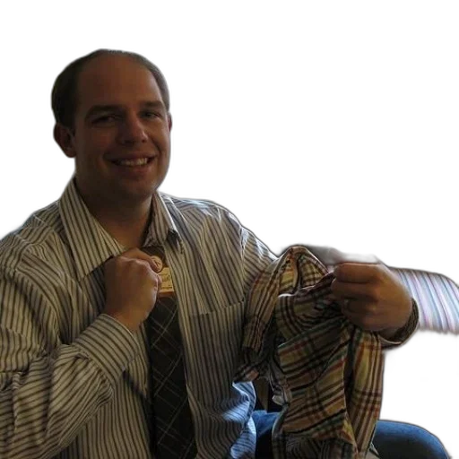 jacket, staff, furniture, man, striped, shirt, holding, plaid transparent PNG cut-out