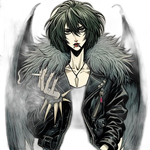 jacket, weapon, comic book art, fantasy art, concept art, anime, dark, green transparent PNG cut-out