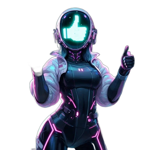 robot, jacket, mask, weapon, cyberpunk, concept art, pixel art, vaporwave transparent PNG cut-out