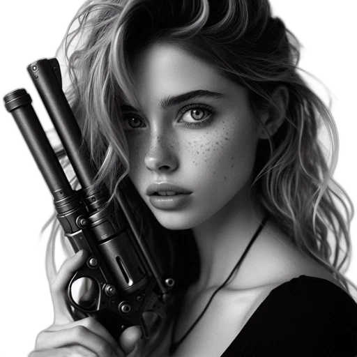 weapon, face, photorealistic, comic book art, fantasy art, concept art, neon lights, close-up transparent PNG cut-out