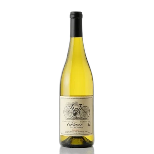 bottle, organic, white, wine, label, featuring, bicycle, design transparent PNG cut-out