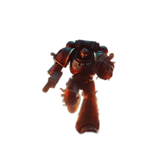 robot, weapon, creature, staff, 3d render, concept art, outer space, red transparent PNG cut-out