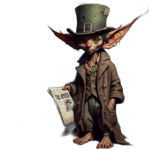 hat, staff, concept art, fantasy art, two, creatures, large, ears transparent PNG cut-out