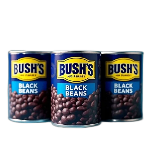 food, three, cans, bush, black, beans, lined, side transparent PNG cut-out
