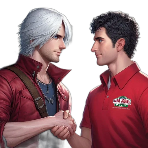 jacket, staff, fantasy art, concept art, comic book art, anime, red, two transparent PNG cut-out