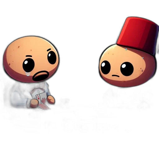 hat, pixel art, concept art, 3d render, cartoon, two, characters, sit transparent PNG cut-out