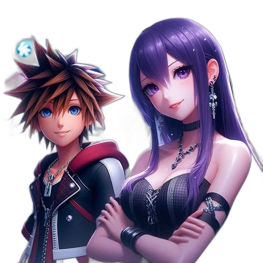 fantasy art, anime, concept art, pixel art, dark, two, animated, characters transparent PNG cut-out