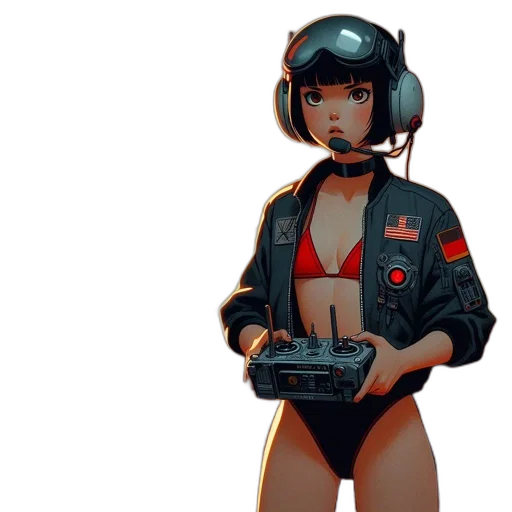 jacket, robot, weapon, cyberpunk, concept art, pixel art, comic book art, outer space transparent PNG cut-out