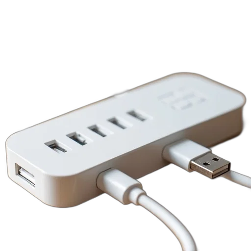 weapon, white, usb, hub, two, cables, plugged, into transparent PNG cut-out