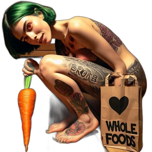 food, concept art, photorealistic, comic book art, cartoon, image, tattooed, woman transparent PNG cut-out