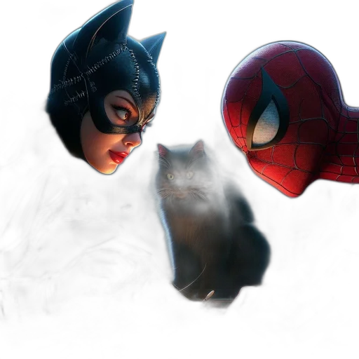 mask, comic book art, concept art, photorealistic, fantasy art, female, cat-themed, individual transparent PNG cut-out