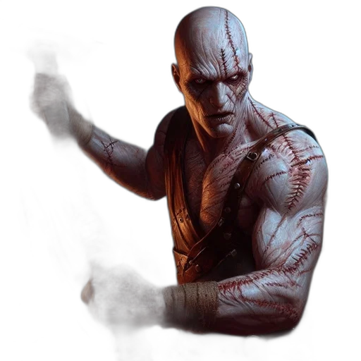 concept art, comic book art, fantasy art, photorealistic, rugged, scarred, man, wields transparent PNG cut-out