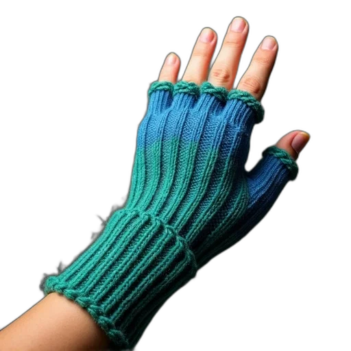 green, blue, fingerless, knitted transparent PNG cut-out