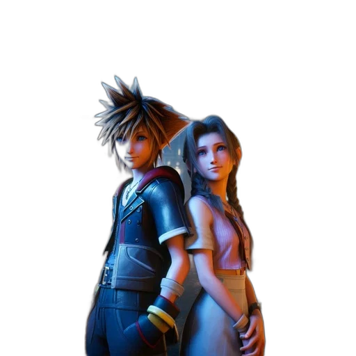 concept art, 3d render, fantasy art, pixel art, outer space, blue, two, characters transparent PNG cut-out