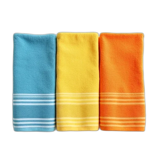 colorful, golden, earth tones, three, towels, neatly, folded, placed transparent PNG cut-out