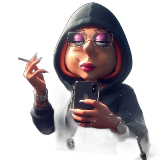 jacket, staff, face, jewelry, concept art, 3d render, cartoon, cyberpunk transparent PNG cut-out