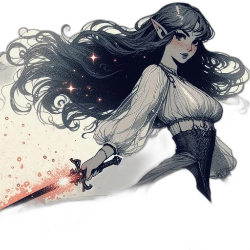 sword, staff, dress, weapon, fantasy art, concept art, anime, watercolor transparent PNG cut-out