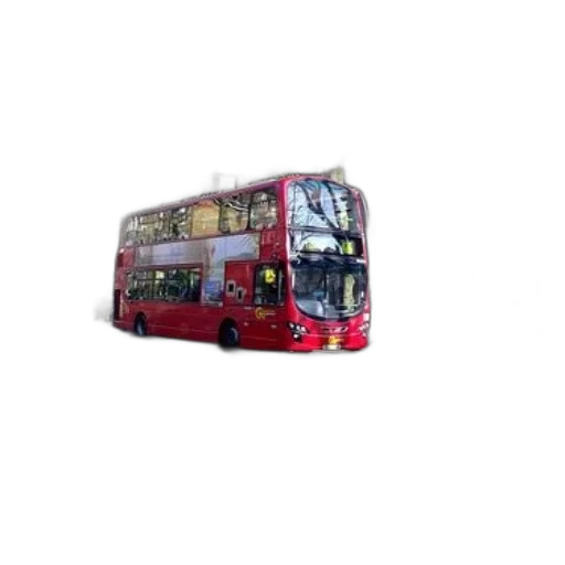 photorealistic, 3d render, concept art, pixel art, red, double-decker, bus, driving transparent PNG cut-out