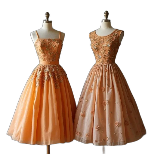 dress, 3d render, golden, two, dresses, 1950, design, american transparent PNG cut-out