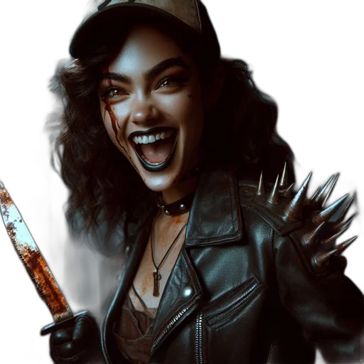 weapon, concept art, comic book art, fantasy art, photorealistic, woman, leather, jacket transparent PNG cut-out