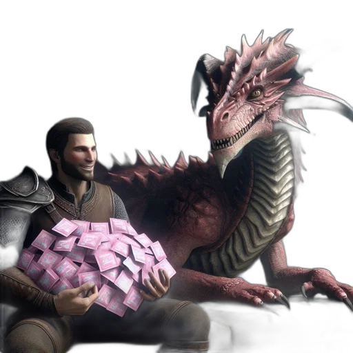 dragon, creature, weapon, concept art, fantasy art, 3d render, man, holding transparent PNG cut-out