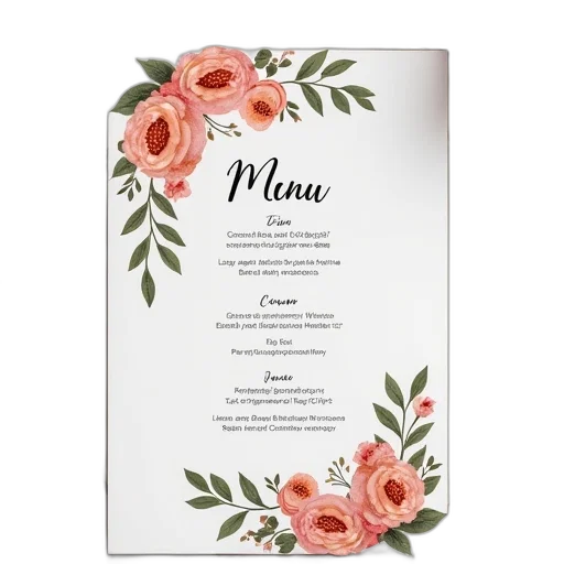 wedding, menu, paste, flowers transparent PNG cut-out