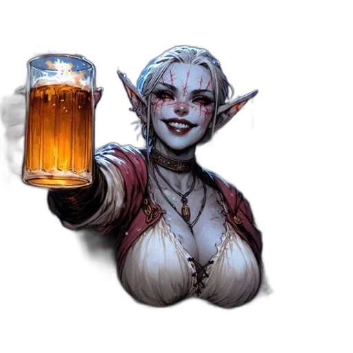 fantasy art, concept art, pixel art, elfin, woman, enjoys, drink, winter transparent PNG cut-out
