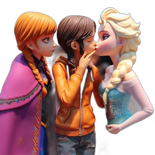 3d render, concept art, snow, fire, three, animated, figures, intimate transparent PNG cut-out