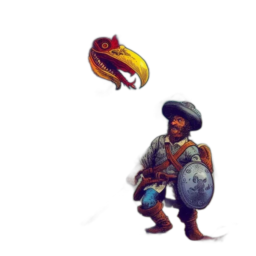 dragon, weapon, hat, staff, concept art, fantasy art, pixel art, watercolor transparent PNG cut-out