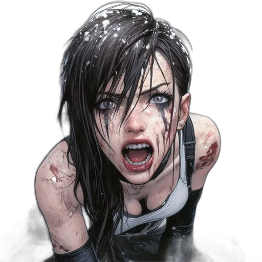 face, weapon, comic book art, concept art, photorealistic, cyberpunk, rain, snow transparent PNG cut-out