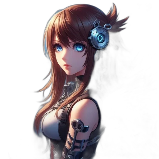 robot, staff, dress, face, fantasy art, anime, concept art, cyberpunk transparent PNG cut-out