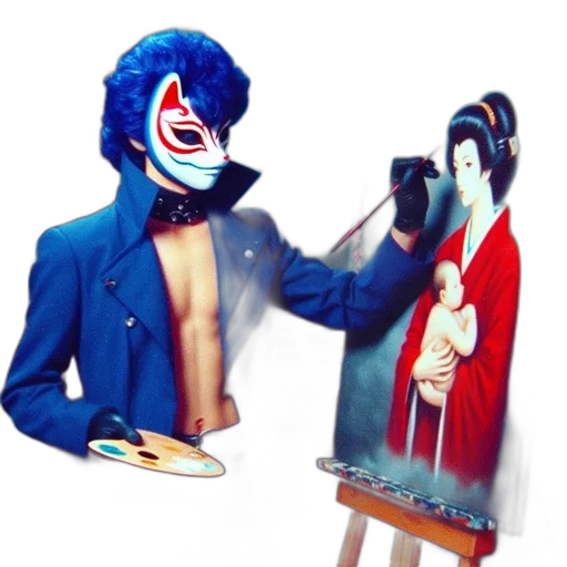 mask, jacket, creature, face, concept art, oil painting, photorealistic, fantasy art transparent PNG cut-out