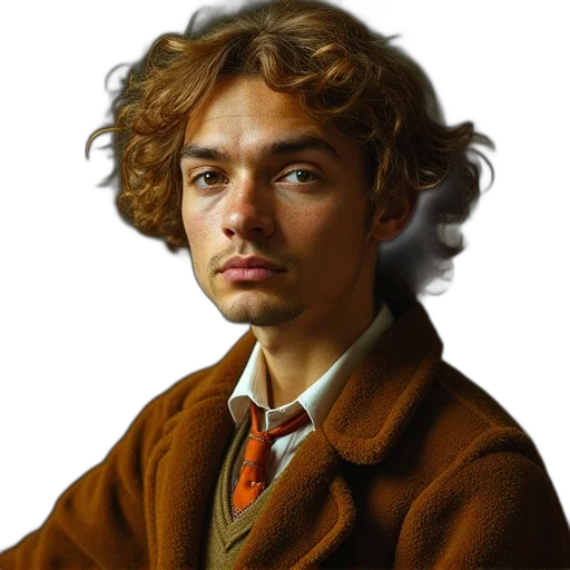 face, hair, jacket, staff transparent PNG cut-out