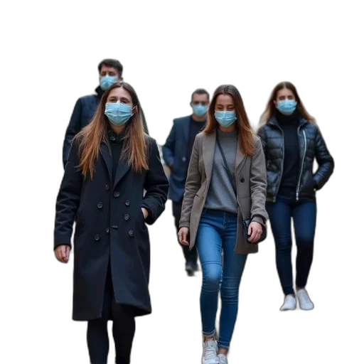 mask, jacket, concept art, group, people, walking, set, stairs transparent PNG cut-out