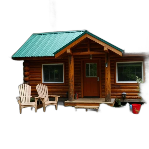 furniture, building, 3d render, photorealistic, rustic, wooden, cabin, green transparent PNG cut-out