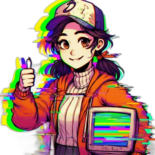 jacket, hat, staff, pixel art, vaporwave, anime, cyberpunk, neon lights transparent PNG cut-out