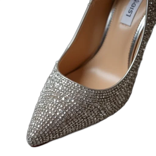 shoes, close-up, image, high-heeled, shoe, metallic, finish, sparkling transparent PNG cut-out