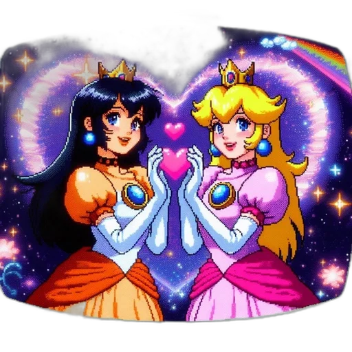 crown, dress, jewelry, pixel art, fantasy art, anime, vaporwave, two transparent PNG cut-out