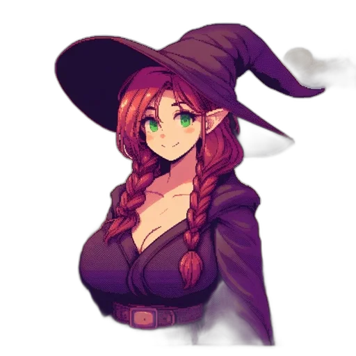 hat, staff, dress, pixel art, fantasy art, concept art, anime, dark transparent PNG cut-out