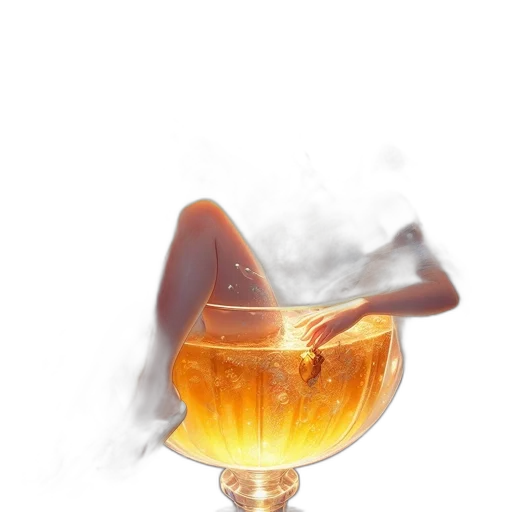 bottle, crown, staff, umbrella, 3d render, photorealistic, concept art, fire transparent PNG cut-out