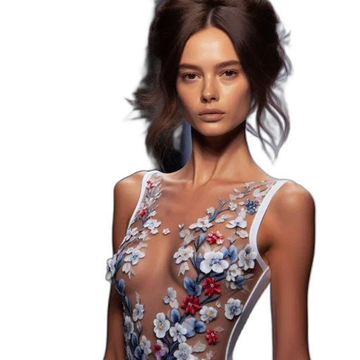 dress, photorealistic, 3d render, concept art, elegant, woman, sheer, embroidered transparent PNG cut-out