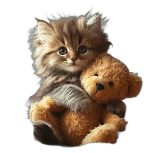 animal, photorealistic, oil painting, fantasy art, 3d render, young, kitten, embraces transparent PNG cut-out